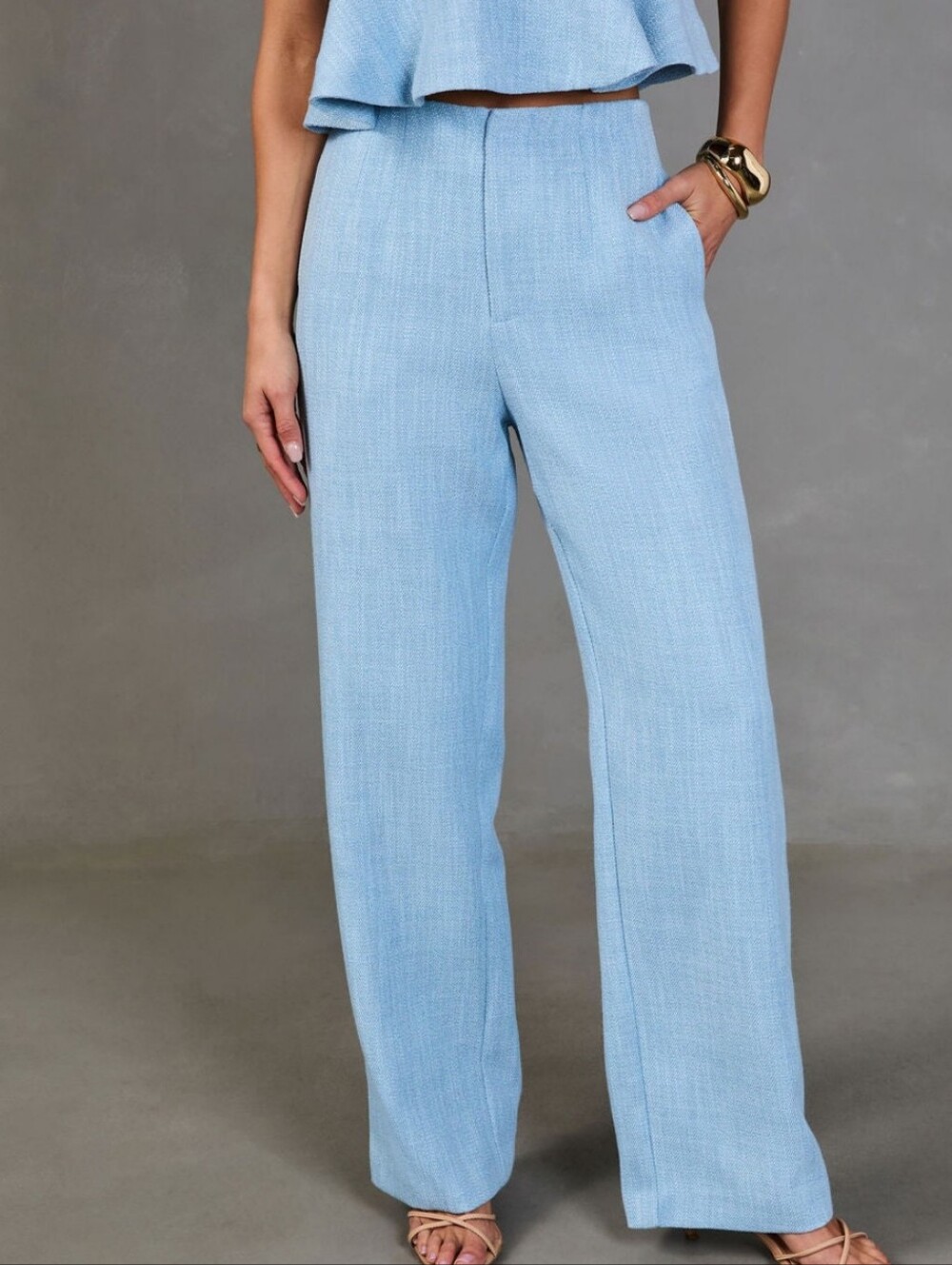 Vici High-Rise Straight-Leg Pants in Light Blue